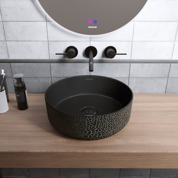 Раковина накладная (35,5х35,5) Grossman Color GR-5010BBL, черный